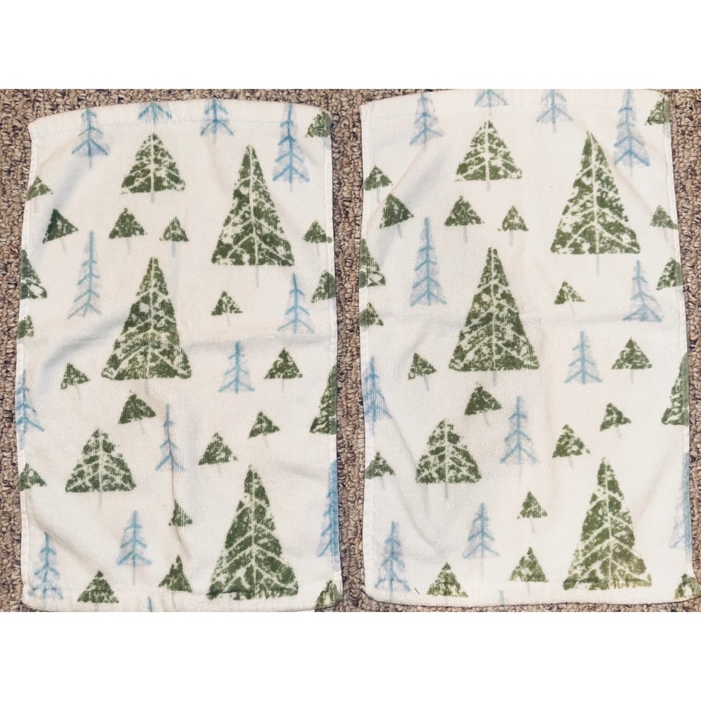 Rare Nautica Home Tree Farm Green Pine Tree Cotton Fingertip Towels Set of 2